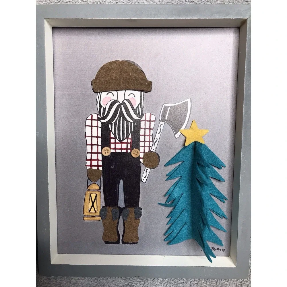 Lot Of Two Woodland Wonders Lumberjack Christmas‎ Wooden Shadow Box Pictures